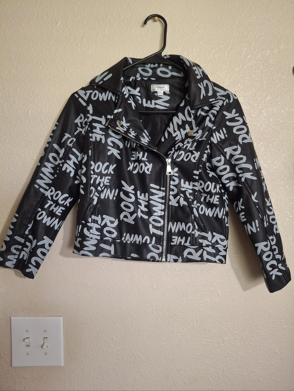 Black Graphic Faux Leather Moto Jacket